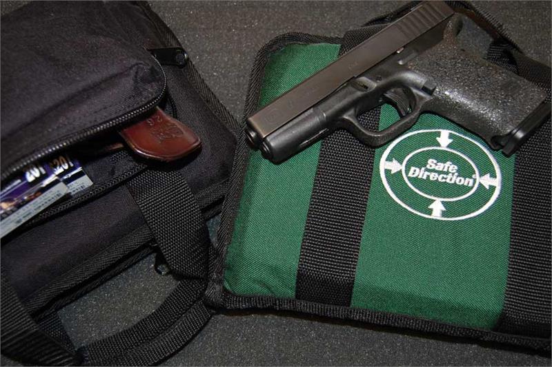 Safe Direction bag-Green9 detail Safe Direction firearm bag example use